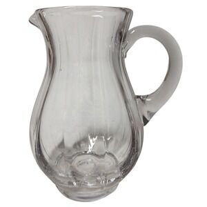Hand Blown Crystal Pitcher Vase Vertical Ribbed Lines Polished Pontil‎ Six Inch